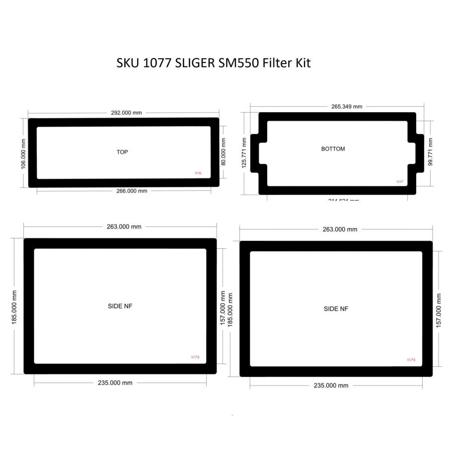Filter Kit for Sliger SM550 Mini-ITX Case - Vented Side, without Handle Support